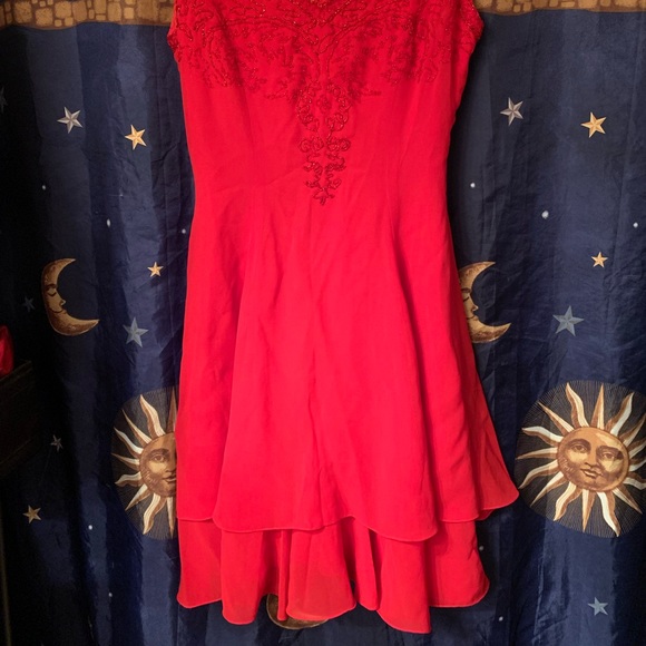 Short Beaded Red Formal Dress (Peak Evening) - Picture 2 of 8